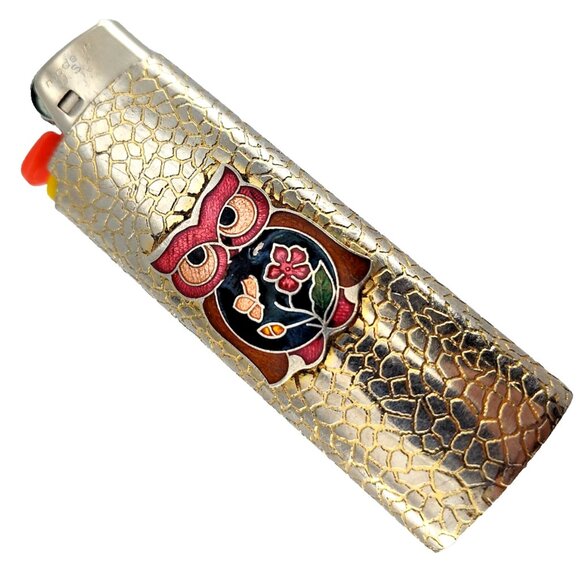 Vintage 1970s Owl Enamel Metal Bic Lighter Case Sleeve Hippie Boho Style - Picture 6 of 6